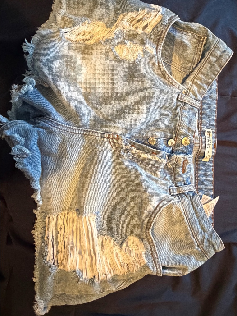 Zara Light Blue Distressed Denim Jean Shorts